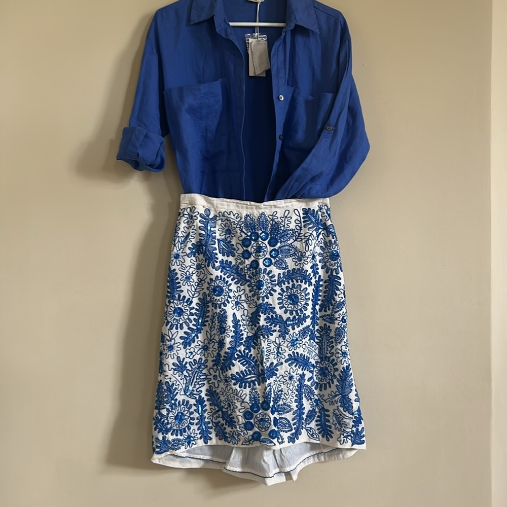 Anthropologie Blue Embellished Pencil Skirt Resort Wear